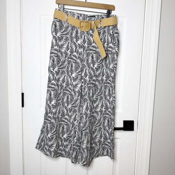 Tahari Pants - Tahari 100% Linen Wide Leg Palazzo Cropped Pants Straw Belt Size L Resort Wear